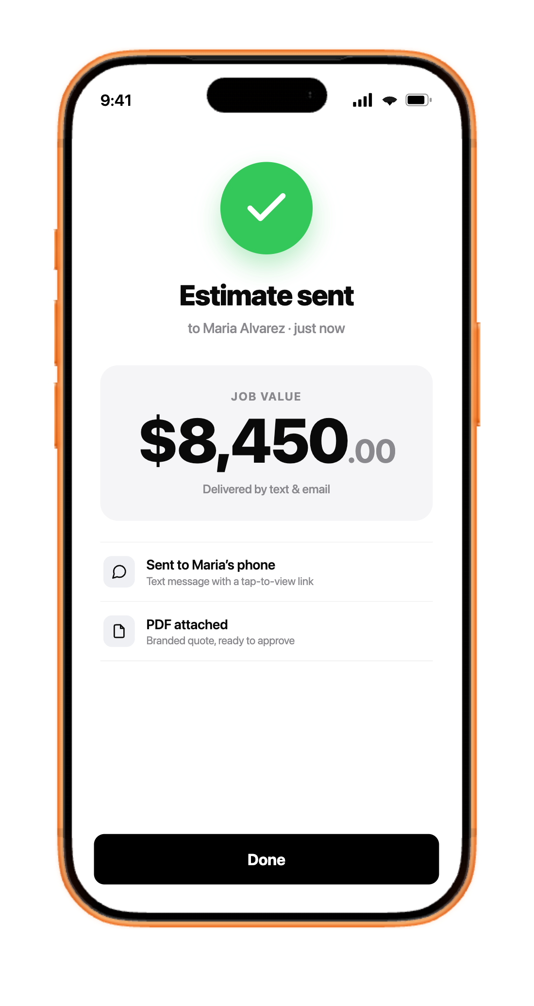A professional estimate ready to send to a client